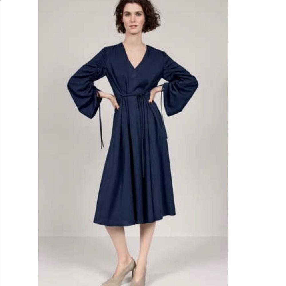 Tibi Navy Blue Midi Wrap Dress